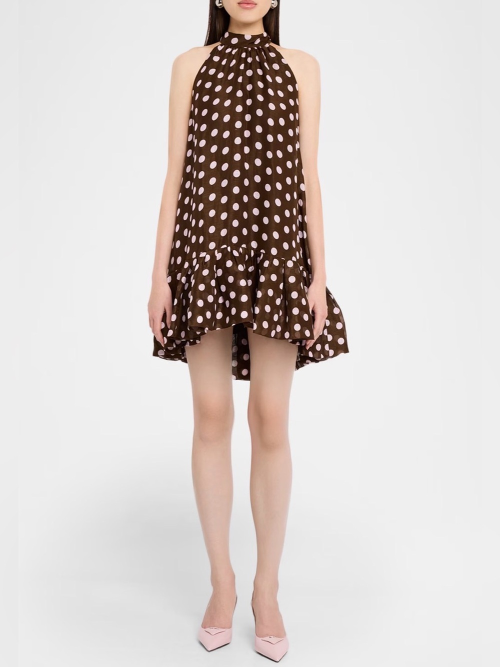 Cara Cara Arca Polka Dot Brown and Pink Mini Dress
